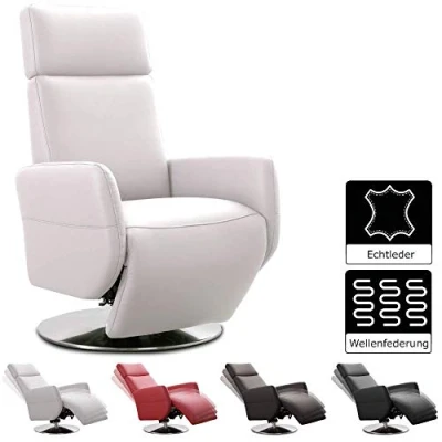 Abbildung von Cavadore TV Sessel Cobra / Fernsehsessel mit Liegefunktion, Relaxfunktion Stufenlos verstellbar Ergonomie M Belastbar bis 130 kg 71 x 110 82 Echtleder Weiß