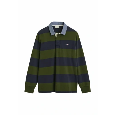 Abbildung von GANT Stripe Heavy Rugger Langarmshirt, Herren, Größe: Medium, Country green