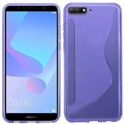 Abbildung von cofi1453® S Line Hülle Bumper kompatibel mit Huawei Y6 2018 Silikonhülle Stoßfest Handyhülle TPU Case Cover Violett