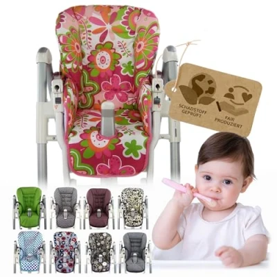 Abbildung von BAMBINIWELT Sitzkissen Ersatzbezug Bezug kompatibel mit Peg Perego Prima Pappa Diner DESIGN (orange pinke Blumen)