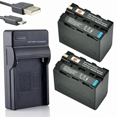 Abbildung von DSTE NP F970 Li Ionen Batterie (2 Pack) und Micro USB Ladegerät Anzug kompatibel mit Sony CCD TR716 TR818 TR910 TR917 TR930 TR940