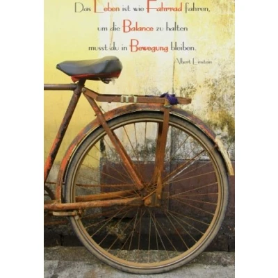 Abbildung von Mini Notizbuch &quot;Das Leben ist wie Fahrrad fahren,um die Balance zu halten musst du in Bewegung bleiben&quot;: (Albert Einstein), ca. A6, liniert