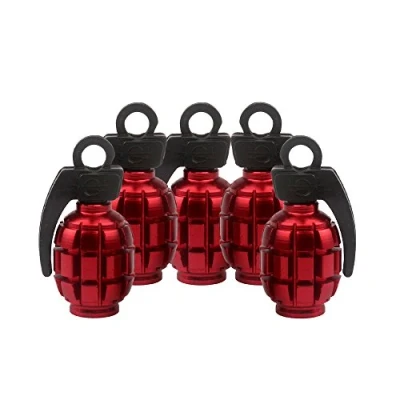 Abbildung von SENZEAL 5 x Aluminiumlegierung Handgranate Stil Universal Auto LKW Motorrad Rad Reifen Ventilkappen Air Ventil Cover Rot