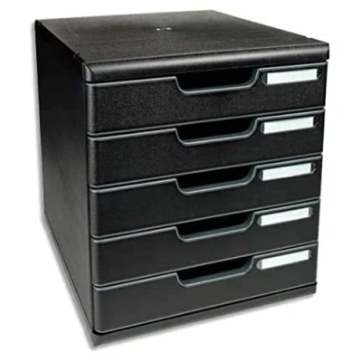 Abbildung von Exacompta 301414D Ablagebox Modulo mit 5 Schubladen für DIN A4+ Dokumente. Belastbare Schubladenbox hoher Kapazität mehr Platz auf dem Schreibtisch Blauer Engel schwarz