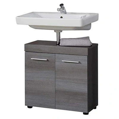 Abbildung von trendteam Waschbeckenunterschrank Runner Badschrank Unterschrank Badezimmerschrank Rauchsilber 58x57x30cm