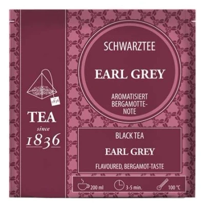 Abbildung von Schwarztee Earl Grey Bergamotte Note aromatisiert 50 Pyramidenbeutel im Sachet à 3 g