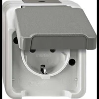 Abbildung von Schneider Electric Merten MEG2301 8029 Schuko Steckdose Klappdeckel,Schutzkontaktsteckdose Aufputz 1 fach Feuchtraum, IP44,Lichtgrau, Aquastar