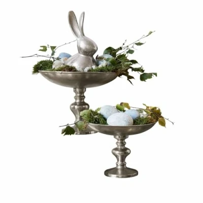 Abbildung von Loberon Schale 2er Set Helfa, Zwei Größen, pokalartige Form, Tischdekoration, Ostertafel, Ostern, Osterdekoration, Aluminiumguss, antiksilber