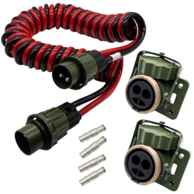 Abbildung von SERTPLAS 2 polig NATO Elektrowendel, x 35 mm², 4 Meter Wendel, 12V/24V Spiralkabel, Zusätzlich Steckdose mit mm² Ink. Kontaktbuchsen, auch Starthilfe einsetzbar