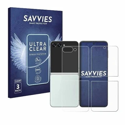 Abbildung von Savvies 6 Stück Schutzfolie für Samsung Galaxy Z Flip 5 (Display+Rückseite) Displayschutz Folie Ultra Transparent