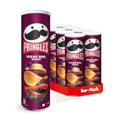 Abbildung von Pringles Texas BBQ Sauce (8 x 185 g) der unwiderstehliche Snack Klassiker in praktischen Dose knackige Chips mit Barbequesauce Geschmack Pop. Play. Eat.