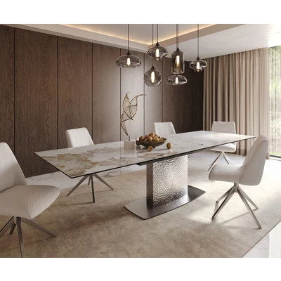 Abbildung von Esstisch Edge 200 300x100 Keramik Minas Melange Weiß Beige Wave Edelstahl ausziehbar