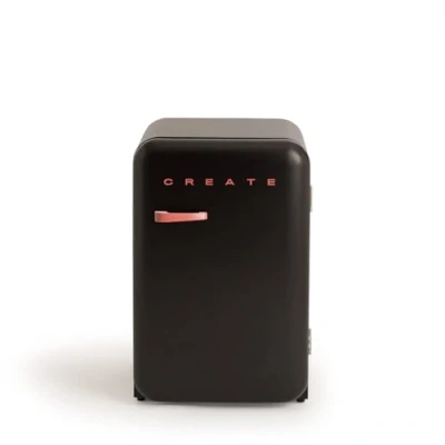 Abbildung von CREATE / RETRO FRIDGE 83.5 TERRACOTA/Kühlschrank in Schwarz, Griff Terrakotta 98W, niedriger Verbrauch, 2 Ablagen, Temperaturregler, Flaschenhalter, 56x54x84cm