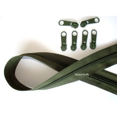 Abbildung von Slantastoffe 5m Reißverschluss endlos, Spirale 5mm + 10 Schieber/Zipper 27 Farben, Meterware (Olive)