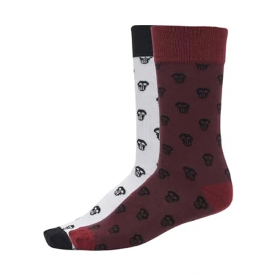 Abbildung von Urban Classics Skull Allover 2 PACK Socken, Herren, Größe: 39 42, Cherry/white