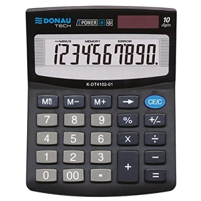 Abbildung von Tischrechner DONAU TECH/K DT4102 01 10 Stellig Wurzelfunktion/ 125x100x27mm/ Farbe: Schwarz/Rechner mit stelliger Anzeige/Dual Power Solar Batteriebetrieb/Kompaktes Design/ 5 Jahre Garantie