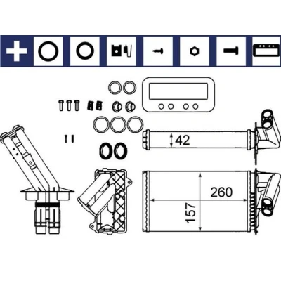 Abbildung von MAHLE ORIGINAL AH 103 000S Wärmetauscher mit Dichtungen, Zubehör Dichtring, Federring, Schrauben RENAULT: LAGUNA 1, 1 Grandtour