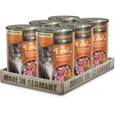 Abbildung von LEONARDO Katzen Nassfutter Superior Selection, Ente mit Huhn &amp; Karotten, 6x400g Dose, für ausgewachsene Katzen, getreidefrei, ohne Zucker, Made in Germany