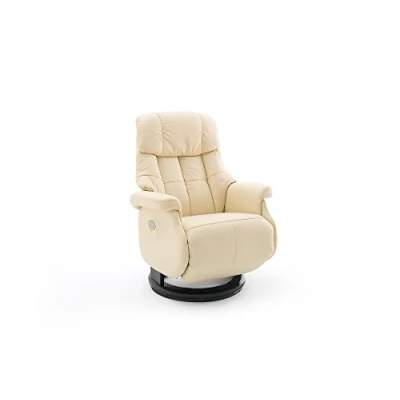 Abbildung von Robas Lund Relaxsessel Calgary Comfort XL elektrisch verstellbar, bis 150 kg belastbar, Echtleder creme, Gestell Holz schwarz