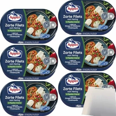 Abbildung von Appel Zarte Filets vom Hering in Paprika Creme 6er Pack (6x200g Dose) + usy Block