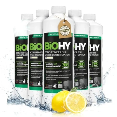 Abbildung von BiOHY Bodenreiniger Für Wischroboter Station mit Frischeduft (6 x 1 Liter) Reinigungsmittel Konzentrat alle Wisch &amp; Saugroboter Nass Funktion Schaumarm Streifenfrei Böden