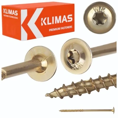 Abbildung von KLIMAS Holzschrauben Torx Tellerkopfschrauben TX Gelb Flachkopfschrauben Holz Schrauben Set für Dachkonstruktion 10 x 200 mm 25 Stück