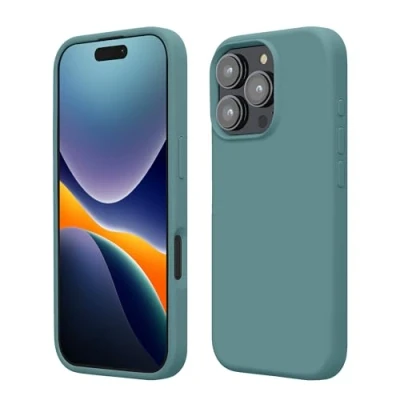 Abbildung von kwmobile Hülle kompatibel mit iPhone 16 Pro Max Silikon Handy Case Handyhülle weiche Oberfläche kabelloses Laden Arctic Night