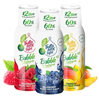 Abbildung von LIGHT Fitness Sirup Himbeere Mango Heidelbeere von FruttaMax mit 60% Fruchtanteil Zuckerfrei Stevia 3x500ml