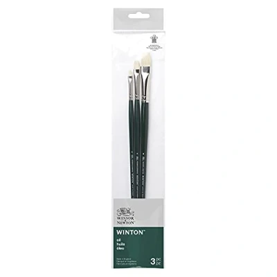 Abbildung von Winsor &amp; Newton 5990608 Winton Pinsel Sets für Ölfarbe, Acrylfarbe und Alkydfarbe aus hochwertigen Schweineborsten 3 Flachpinsel Nr. 2, 4, 8