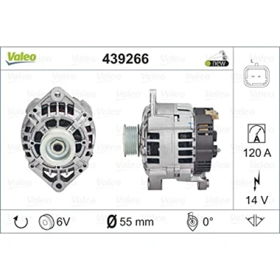 Abbildung von VALEO 439266 Lichtmaschine 14V 120A RENAULT: Kangoo I, MASTER 2 Kasten, CLIO 2, OPEL: Movano A Kastenwagen, Bus