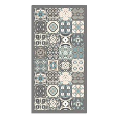 Abbildung von Panorama Vinyl Teppich Küche Lounge Verschiedene Größen (Hydraulic Fliesen 3 Blau Farbe 40x80 cm)