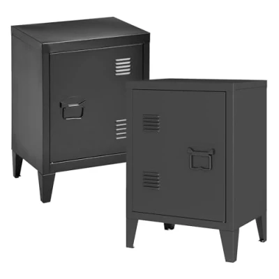 Abbildung von en.casa Nachtschrank (2 St., 2er Set) »Inari« mit Türgriff rechts und links Stahl 57 x 40 30 cm Schwarz