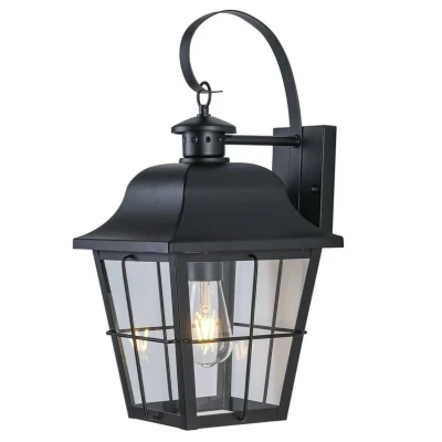 Abbildung von Lindby Außenwandleuchte Mertollio, Höhe 47 cm, schwarz, Glas