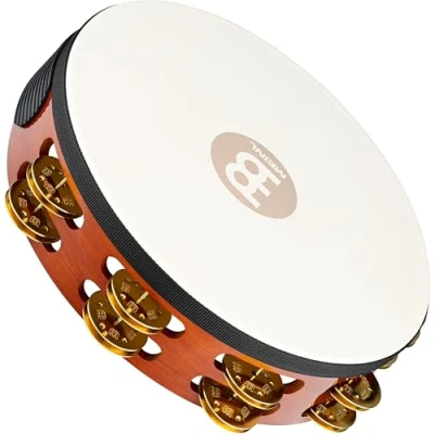 Abbildung von Meinl Percussion Traditional Headed Tambourine Mit Ziegenfell Durchmesser 10 Zoll Siam Eiche / Messing, Antique Brown Natur (TAH2B AB)
