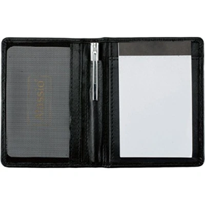 Abbildung von ALASSIO 43065 Notizblock Etui MONZA Notizbuch aus echt Leder schwarz, 7,5 cm x 10 cm, Netzfach für Visitenkarten, Notizblock, Kugelschreiber