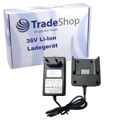 Abbildung von Trade Shop 36V Li Ion Akku Ladegerät inkl. Netzteil kompatibel mit Black &amp; Decker CST800 CST1200 GTC3655L GLC3630L GWC3600L GLC3630L20 GWC3600L20