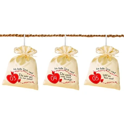 Abbildung von 24 Adventskalender Beutel (8 x 10 cm) Ich Liebe Dich Weil … mit Kokosschnur