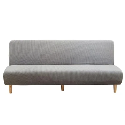 Abbildung von Sofabezug Ohne Armlehnen Beige/Grau 3/2 Sitzer Sofabettüberzug Armlehne Rutschfest Stretch Spandex Futon Sofa Sitzbezüge Faltbar klappbares Schlafsofa Schonbezug(190 210cm,Light gray)