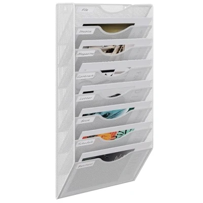 Abbildung von EasyPAG 8 Fächer Metall A4 Zeitschriftenhalter Wand Zeitschriften Wandhalter Aktenablage Dokumentenhalter Hängend Magazin Organizer Flyerhalter Prospektspender,Weiß