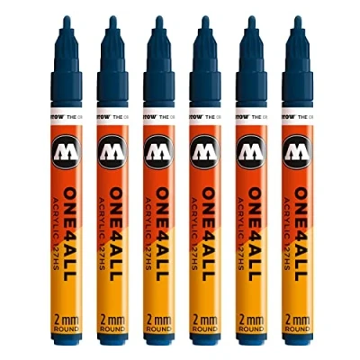 Abbildung von Molotow One4All 127HS Acryl Marker (2,0 mm Strichstärke, hochdeckend und permanent, UV beständig, für fast alle Untergründe) 6 Stück Farbe 027 petrol