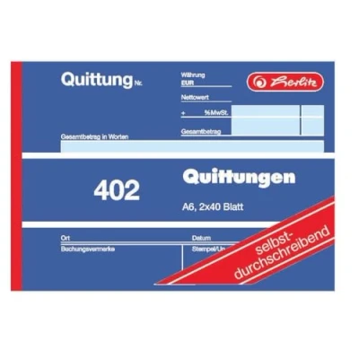 Abbildung von Herlitz Geschäftspapier Quittungsblock 402 / A6 quer 2x40 Blatt selbstdurchschreib