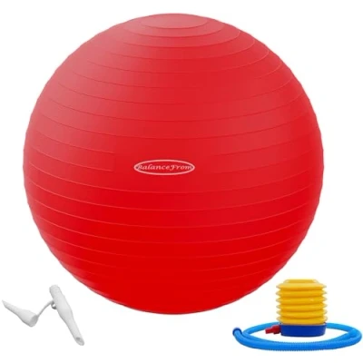 Abbildung von Signature Fitness Gymnastikball, Yoga Ball, Fitnessball, Geburtsball mit Schnellpumpe, 0,9 kg Kapazität, Rot, 76,2 cm, XL