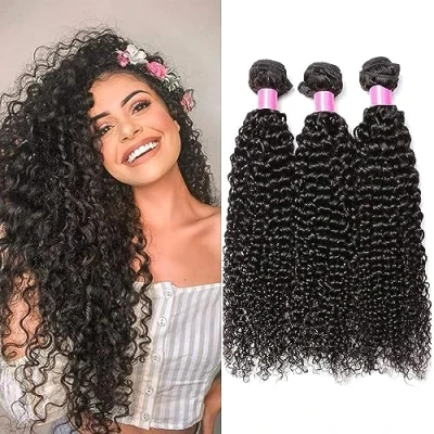 Abbildung von RICHAIR Human Hair Bundles, Curly Wave 3 26 Inches (66.04 cm), Brazilian Bundles Hair, Kinky Virgin 50g/Bundle (Total 150g)