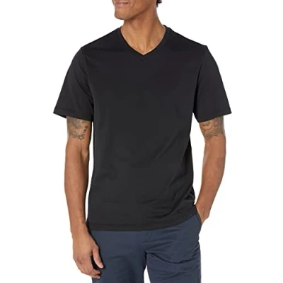 Abbildung von Amazon Essentials Herren Kurzärmliges T Shirt mit V Ausschnitt in normaler Passform (in Übergrößen erhältlich), 2er Pack, Schwarz/Olivgrün, XXL