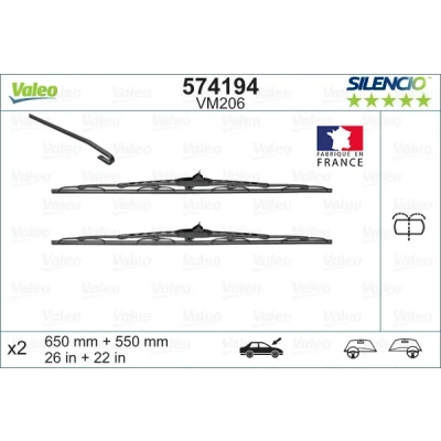 Abbildung von Scheibenwischer Valeo Silencio Performance, Conventional Set 574194 vorne Standard mit integrierter Waschwasserdüse MERCEDES BENZ: Vito Bus