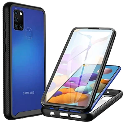 Abbildung von CENHUFO für Samsung Galaxy A21s Hülle, 360 Grad Schutzhülle Stoßfest Panzerhülle mit Eingebautem Displayschutz Outdoor Bumper Full Cover Case komplett Handyhülle Schwarz