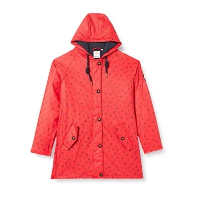 Abbildung von Ankerglut Damen Friesennerz Regenmantel Kapuze Gefüttert Wasserdicht Wetterfest Übergangsjacke #ankerglutwolke Regenjacke, red, 52