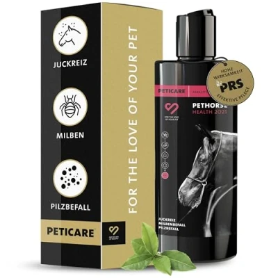 Abbildung von Peticare Anti Parasiten Pferde Shampoo gegen Milben Flöhe Pilze lindert effektiv Juckreiz &amp; unterstützt Regenerationsprozess einzigartiges PRS® System für Lange Wirkung petHorse Health 2021