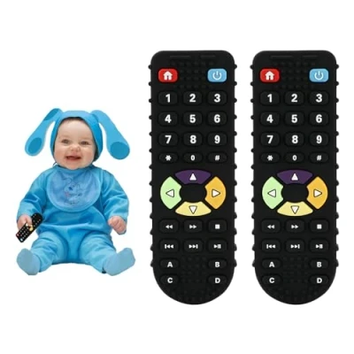Abbildung von Baby Beißspielzeug, Silikon Zahnungshilfe, BPA frei Fernbedienung Beißring, Zahnen Spielzeug Beissring mit Drückbare Schaltflächen, Zahnungshilfe Nursing Zubehör, für 0 24+ Monate