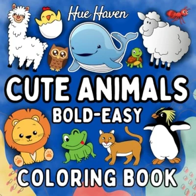 Abbildung von Cute Animals: Easy and Bold Coloring Book for Kids Adults Simple Stress Relief Designs of funny Animals.